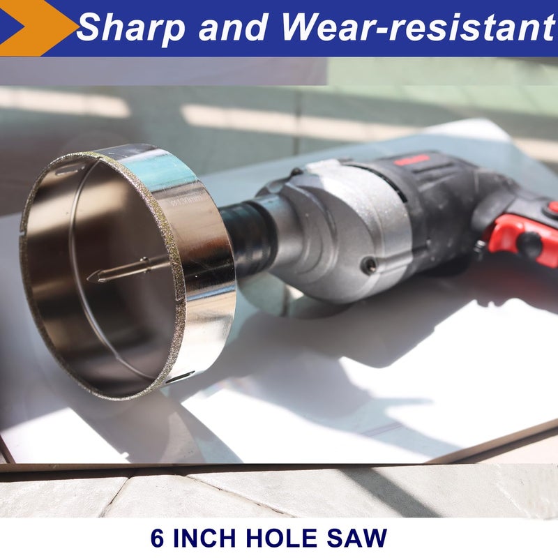 DaduoRi 6 Inch (150mm) Diamond Hole Saw with Pilot Bit  6"" Tile Hole Saw for Granite  Ceramics  Porcelain Tiles  Marble  Glass  Stones 1 3/8"" Depth of Cut for Thick Countertops - Image 5